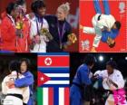 Подиум дзюдо женщин - 52 кг, Кум Ae (Северная Корея), Янет Bermoy Акоста (Куба), Rosalba Forciniti (Италия) и Присцилла Gneto (Франция)